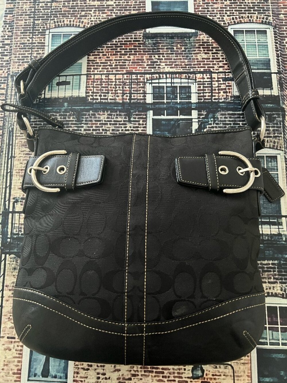 vintage Coach Soho signature jacquard shoulder bag